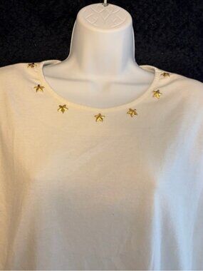 Vintage White Top with Gold Star Neckline